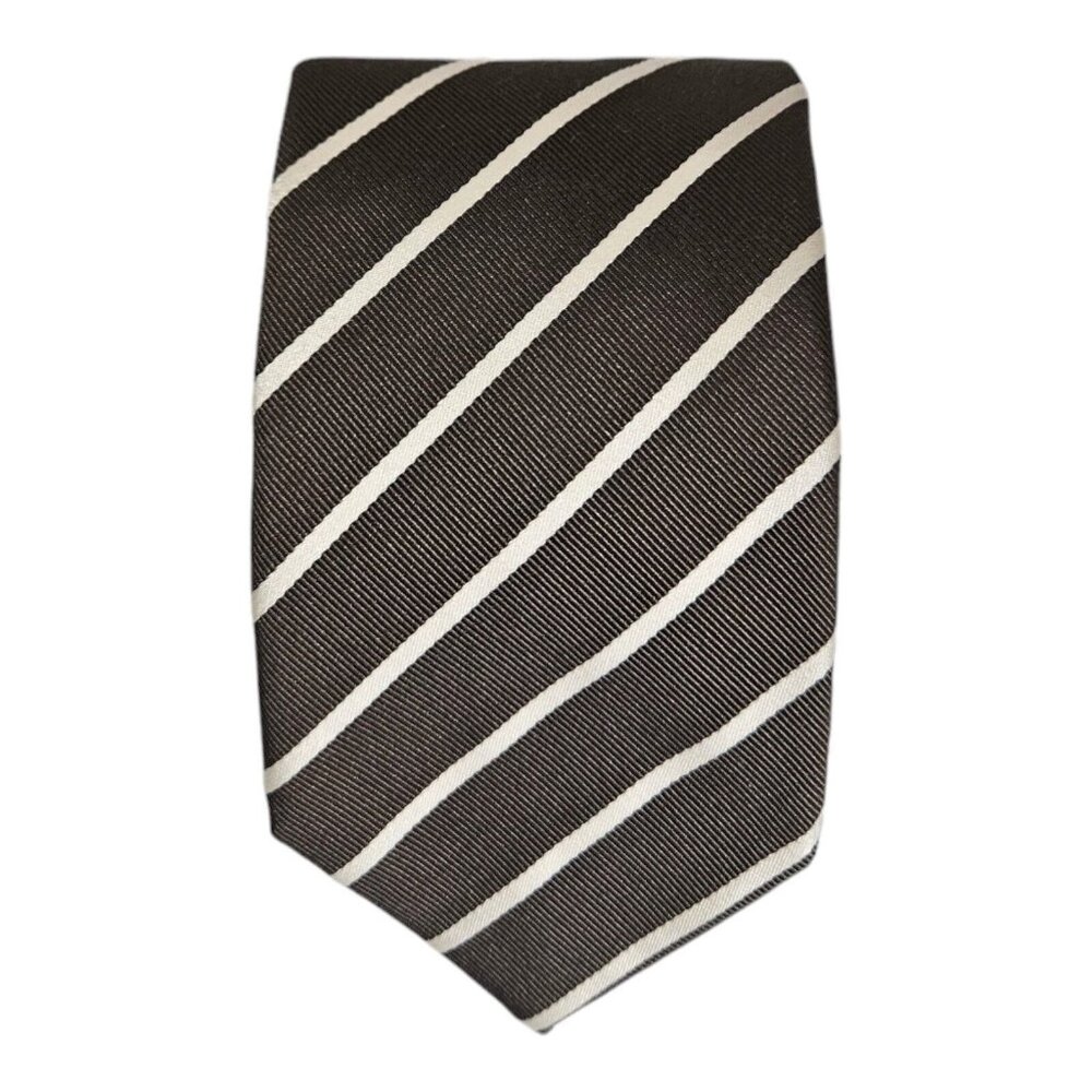 VAN LAACK Brown Striped Silk Blend Tie 57"/ 3.5" EC